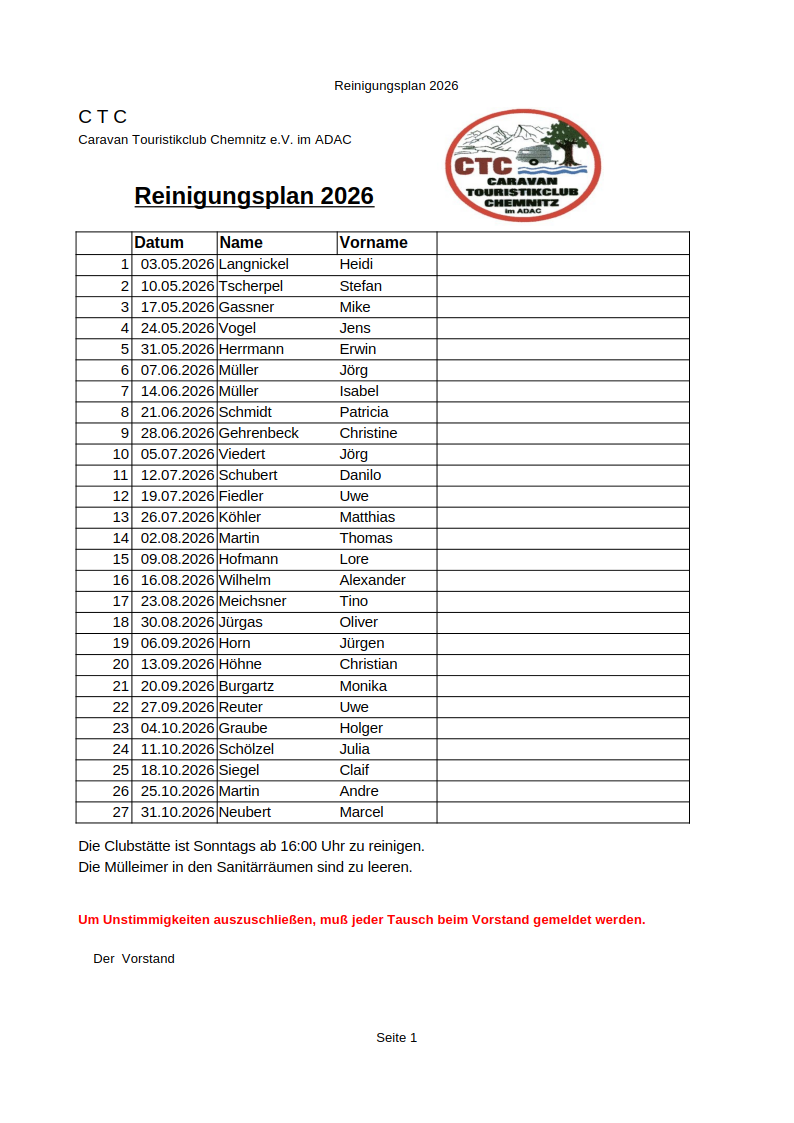 Vorschau Reinigungsplan